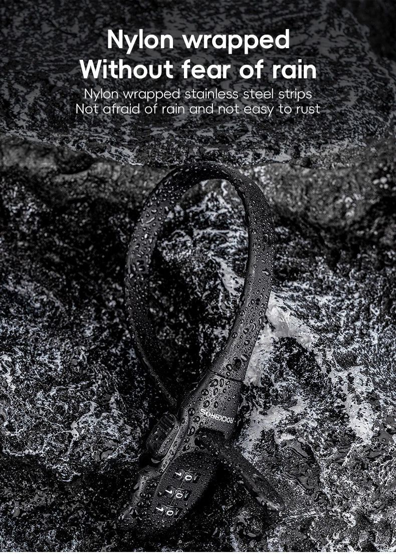 ROCKBROS Portable Bicycle Lock Cable Tie Zinc Alloy Lock Helmet Password Lock Anti-Theft Safety Freely Adjustable Rope Lock