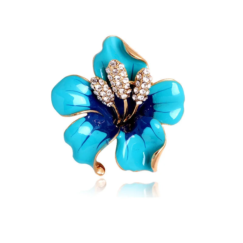 Fashion Red Green Pink Rhinestone Flower Brooch for Women Alloy Beautiful Flower Pin Jewelry Accessories Gift