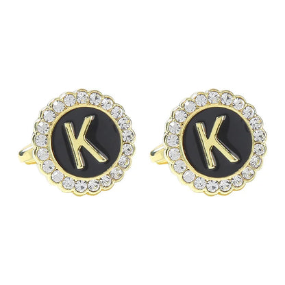 New Round Rhinestone Cufflinks for Men 26 English Letter Cuff Links Button French Business Accessories Gifts