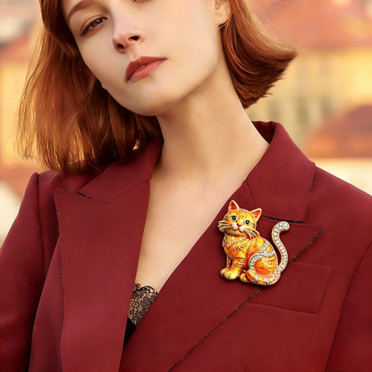 Baroque Luxury Cartoon Cat Animal Design Brooches for Men and Women, Jewelry, Fashion Accessories, Wedding, Holiday, Party Gifts