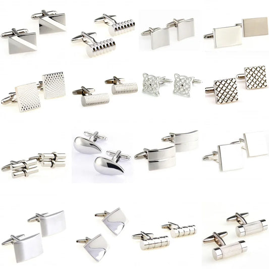 Hot Sale 18 Styles Siver Stainless Steel Metal Cufflink Cuff Link 1 Pair Shipping Biggest Promotion