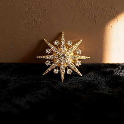 Luxury Full Rhinestone Eight-Pointed Star Brooches For Women Lady Sweet Shiny Crystal Snowflake Alloy Brooch Party Jewelry Gifts