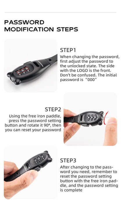 ROCKBROS Portable Bicycle Lock Cable Tie Zinc Alloy Lock Helmet Password Lock Anti-Theft Safety Freely Adjustable Rope Lock