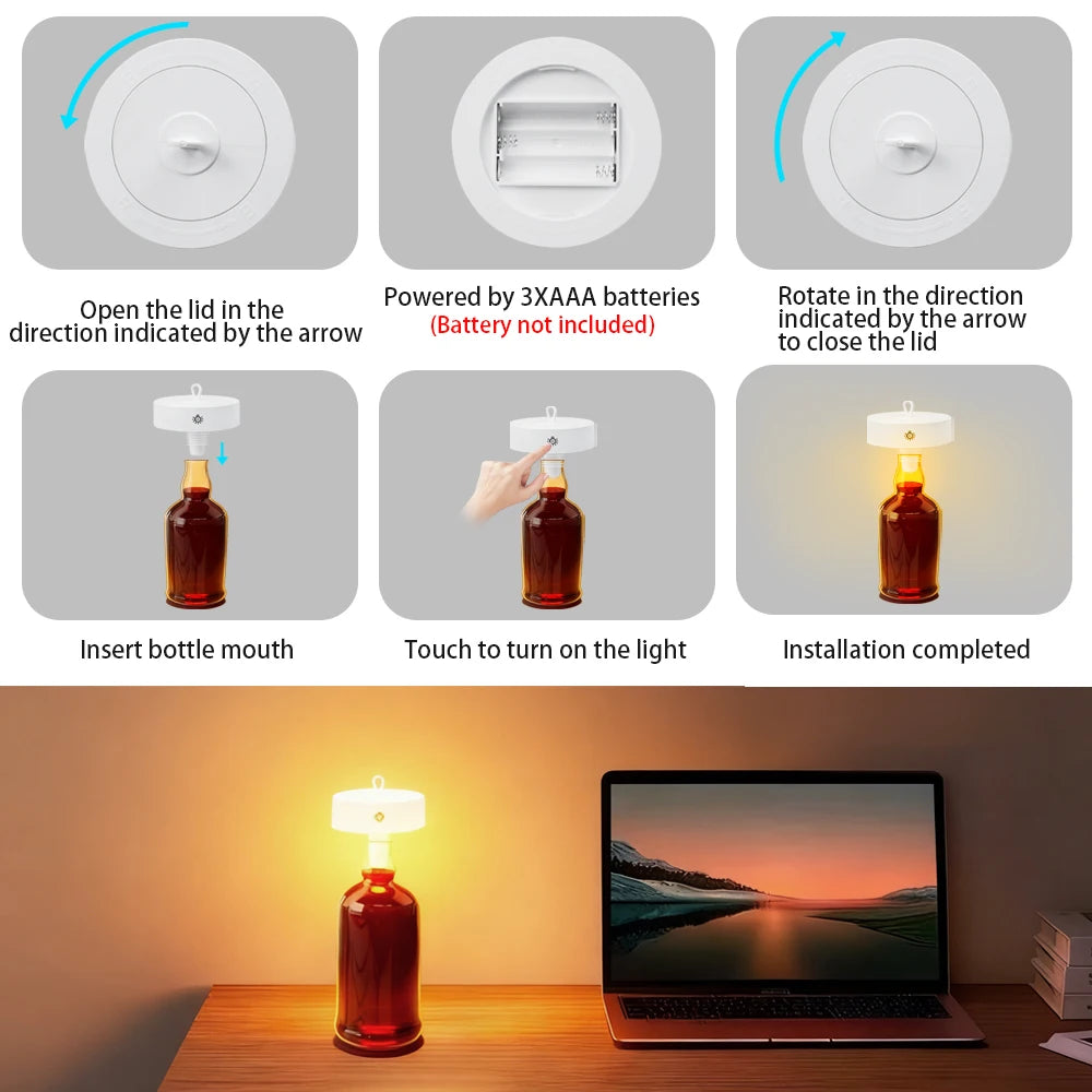 Wine Head Lamp Embedded Bar Restaurant Living Room RGB Dimming Decoration Wine Bottle Table Lamp Atmosphere Light Night Light