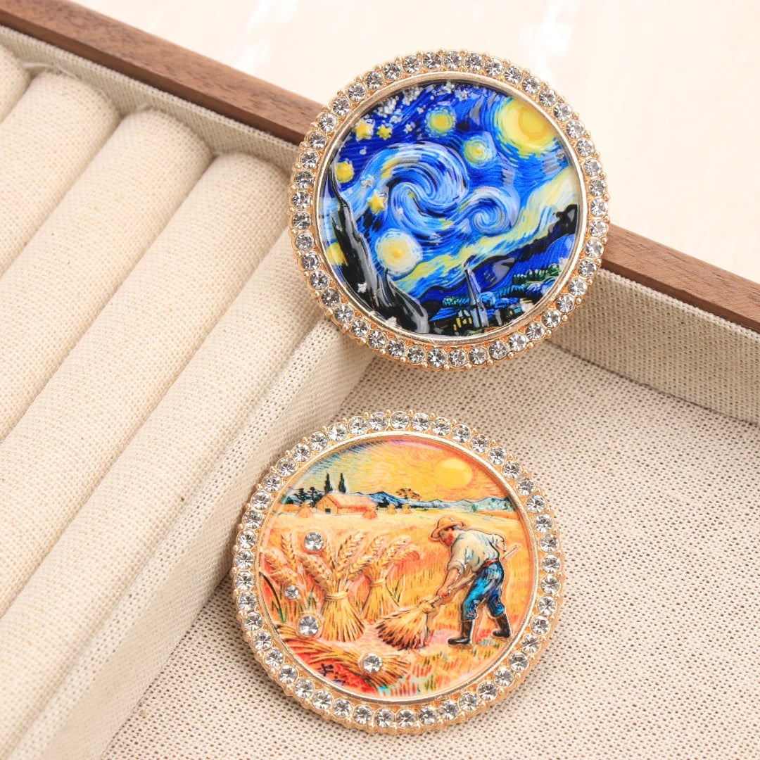 Baroque Luxury Starry Night Wheat Field Oil Painting Design Brooch for Men and Women, Jewelry, Fashion Accessories, Party Gift