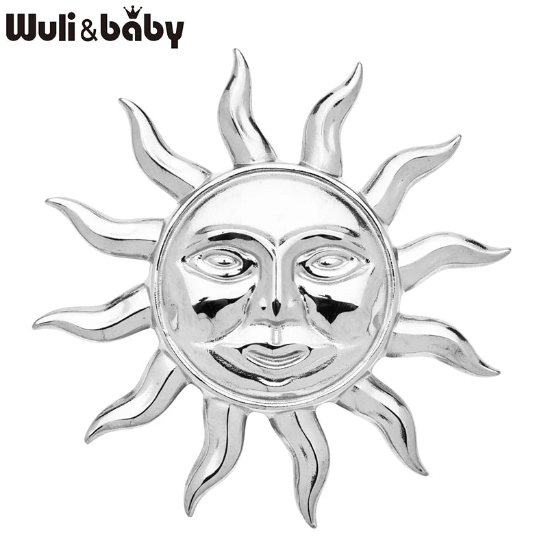 Wuli&baby Stainless Steel Sun Brooches For Women Unisex 2-color Simple Style Casual Office Brooch Pin Fashion Jewelry Gifts