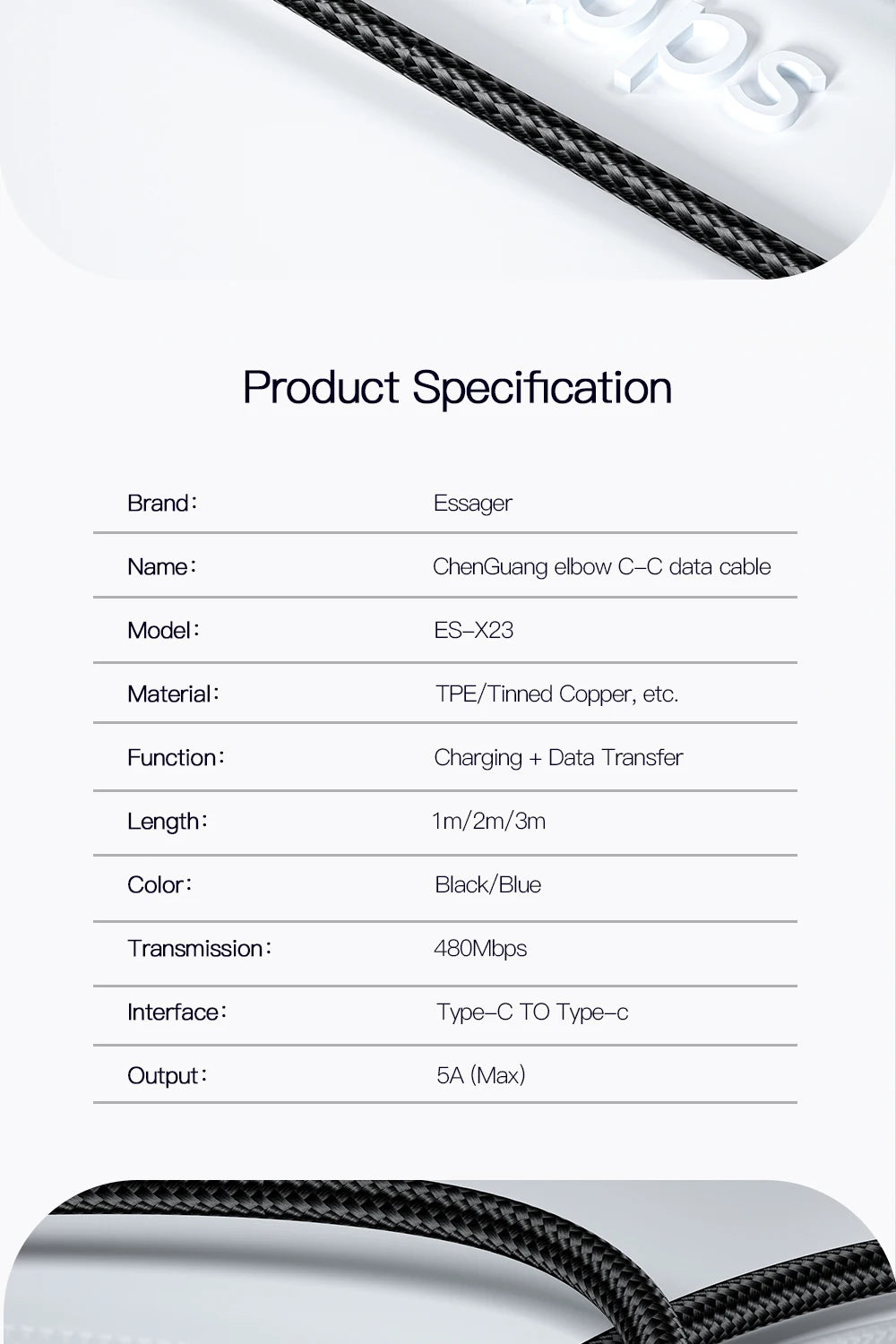 Essager 100W USB Type C To USB C Cable 90 Degree Angle For iPad MacBook Pro Xiaomi Samsung Huawei Fast Charging Type-C Date Wire