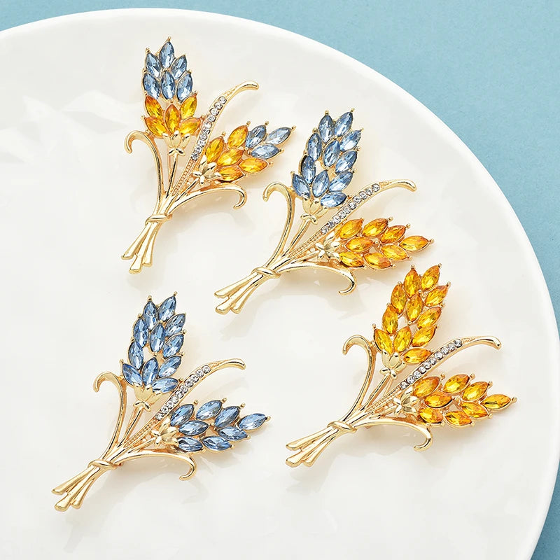 Wuli&baby Crystal Wheats Flower Brooches Pins For Women Unisex 4-color Tasty Grain Plants Office Party Brooch Pins Gifts