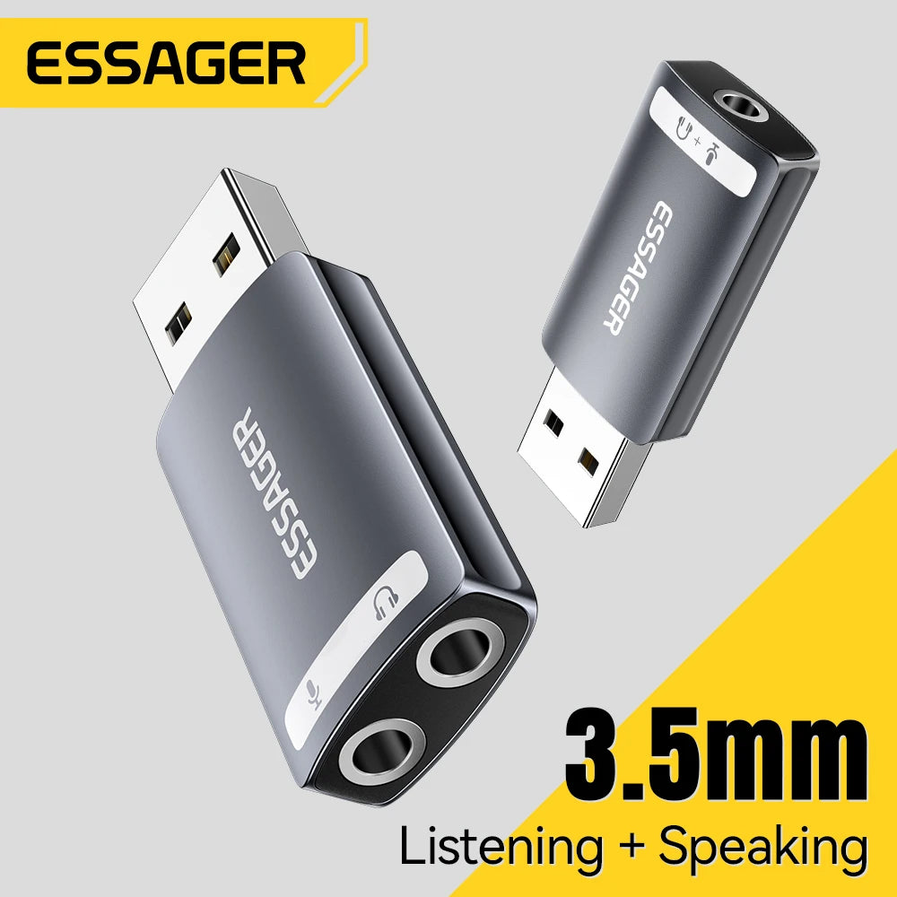 Essager USB Sound Card External 3.5mm USB Adapter Mic Headphone  Audio  Adapter Speaker Interface For Laptop Computer PS5 PS4