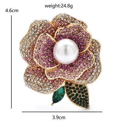 Wuli&baby Beautiful Shining Rose-flower Brooches For Women Lady Pearl 2-color Flowers Party Office Brooch Pins Gifts