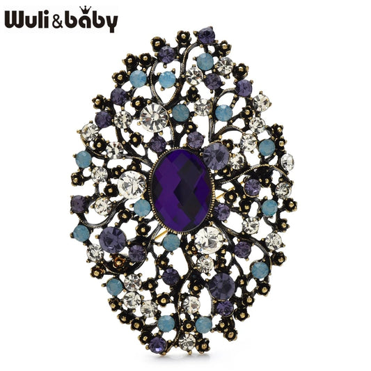 Wuli&baby Elegant Royal Style Round Flower Brooches multiple colors Vintage High Quality Rhinestone Brooch Pins For Women's Clothes Bag