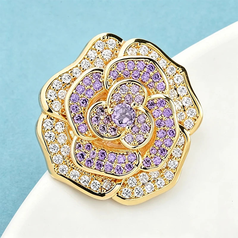 Wuli&baby Elegant Shining Rose-flower Brooches For Women Lady 2-color Rhinestone Flower Summer Collar Brooch Pin Fashion Gifts