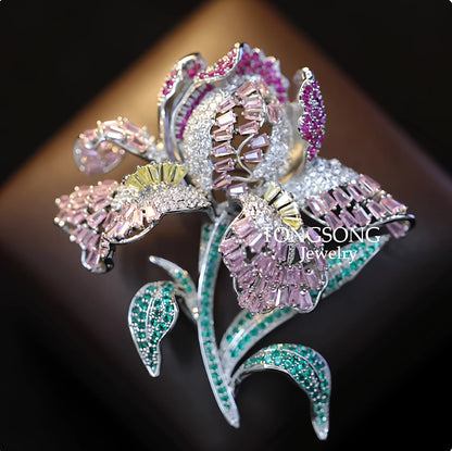 Elegant Luxury Embellished 3D Iris Flower Brooch Pin for Women Fashionable Accessory for Coats And Western Wear Chest Flower ...