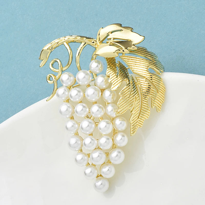 Wuli&baby Pearl Grape Brooches For Women Unisex Palace Style Fruits Flower Party Casual Brooch Pins Gifts