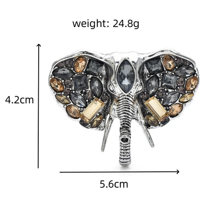 Wuli&baby Crystal Elephant Head Nose Brooch Pins For Men Suit Animal Metal Badge Jewelry Gift