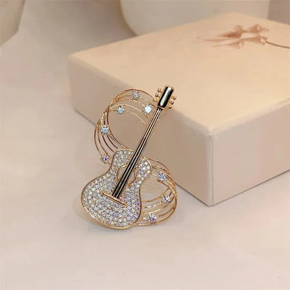 Rhinestone Musical Violin Brooches For Women Unisex Shell Musical Instrument Pins Backpack Decoration Clothes Accessories