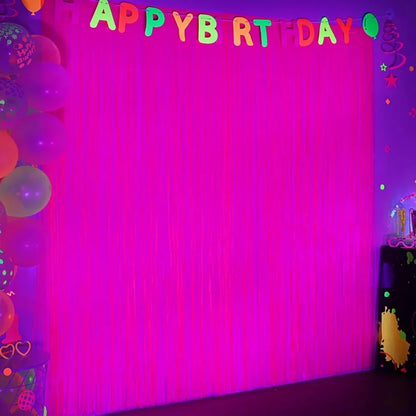 1*2M Fluorescent Macaron Rain Silk Curtain Foil Tassel Carnival Party Bar Birthday Party Halloween Decoration Backdrop Props