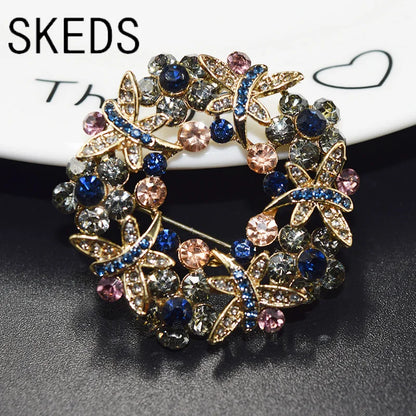 SKEDS High-end Women  Exquisite Crystal Flower Badges Pin Fashion Creative Luxury Rhinestone Shining Brooch Corsages