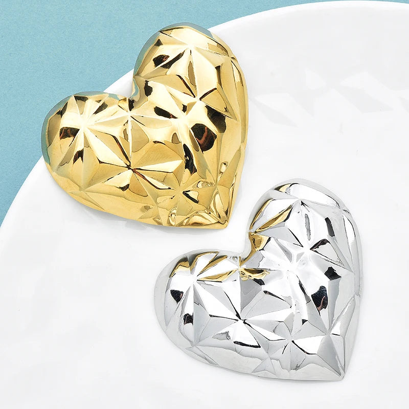 Wuli&baby Stainless Steel Heart Brooches For Women Men 2-color Shining Love Valentine Day Brooch Pins Badge Gifts