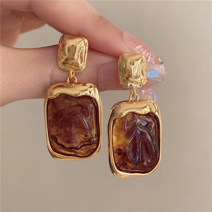 Trendy Geometric Acrylic Drop Earrings Retro Marbled Design Elegant Womens Jewelry