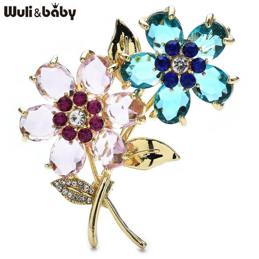 Wuli&baby Crystal Flower Brooches For Women Lovely Classical Plants Flowers Office Casual Brooch Pins Gifts
