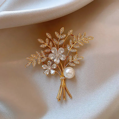 1PC Women's Fashion Trendy Flower Bouquet Brooches For Girls Elegant Unique Corsage Exquisite Pins Clothing Accessories Gifts