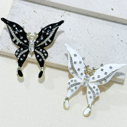 Vintage Rhinestone Black Butterfly Brooches Inlaid Cubic Zirconia Insect Metal Enamel Pins for Women Clothing Accessories
