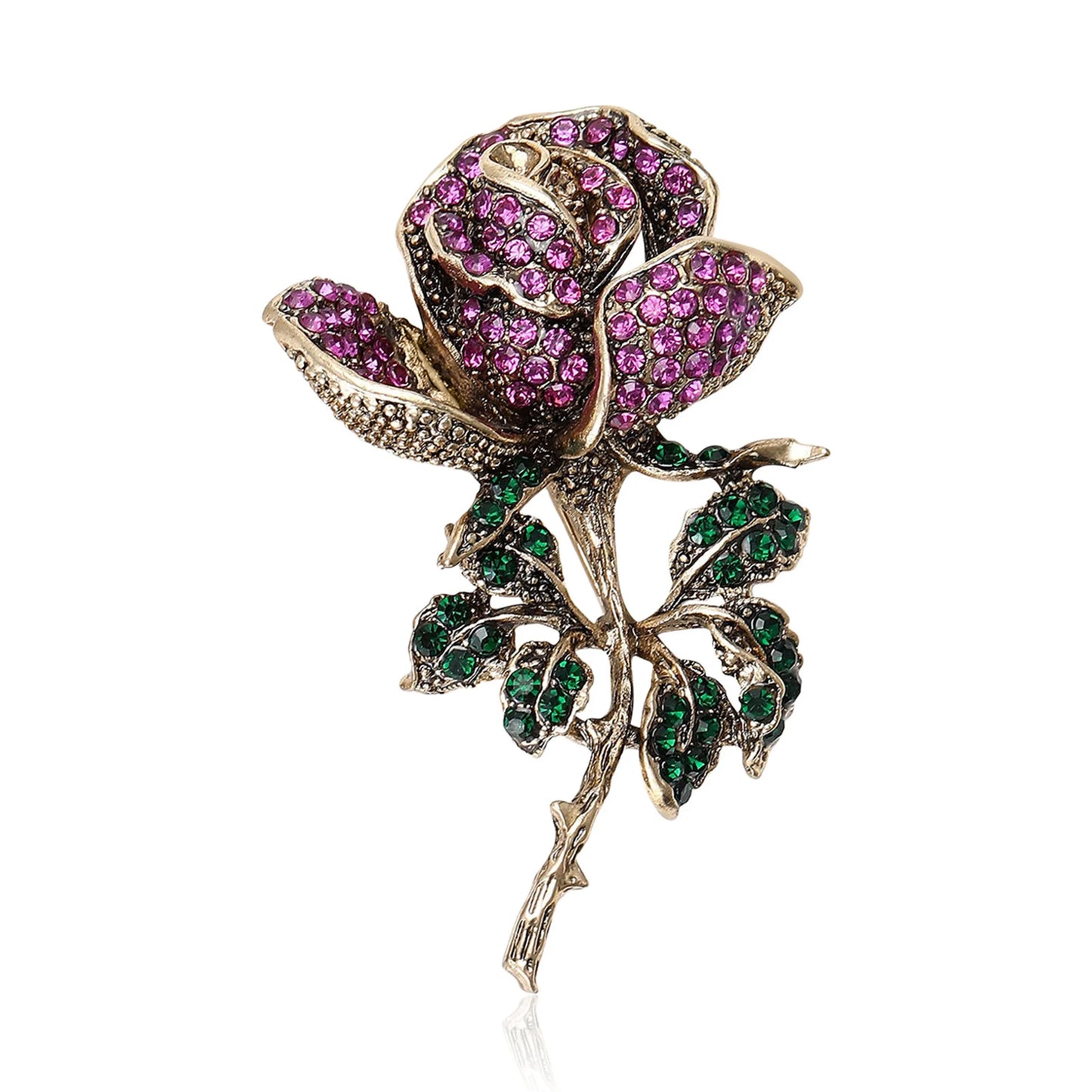 Beaut&Berry Vintage Rhinestone Rose Brooches for Women Enamel Plant Pins Friends Party Gifts Banquet Jewellery Accessories