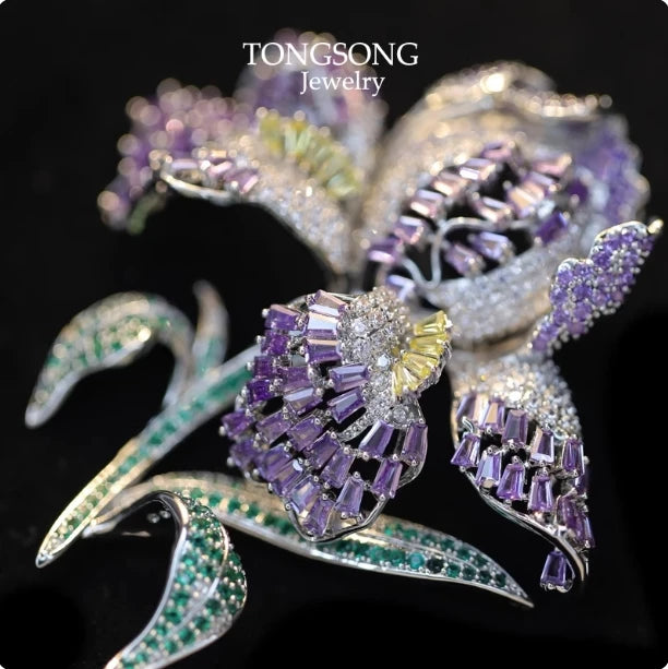 Elegant Luxury Embellished 3D Iris Flower Brooch Pin for Women Fashionable Accessory for Coats And Western Wear Chest Flower ...