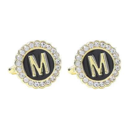 New Round Rhinestone Cufflinks for Men 26 English Letter Cuff Links Button French Business Accessories Gifts