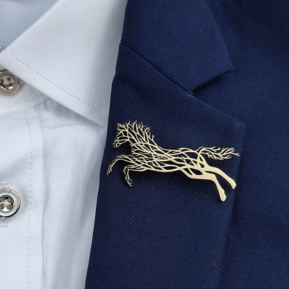 Luxury Running Horses Brooch Trendy Classic Zodiac Animal Lapel Pins Casual Jewelry Leopard Stainless Steel Brooches for Women