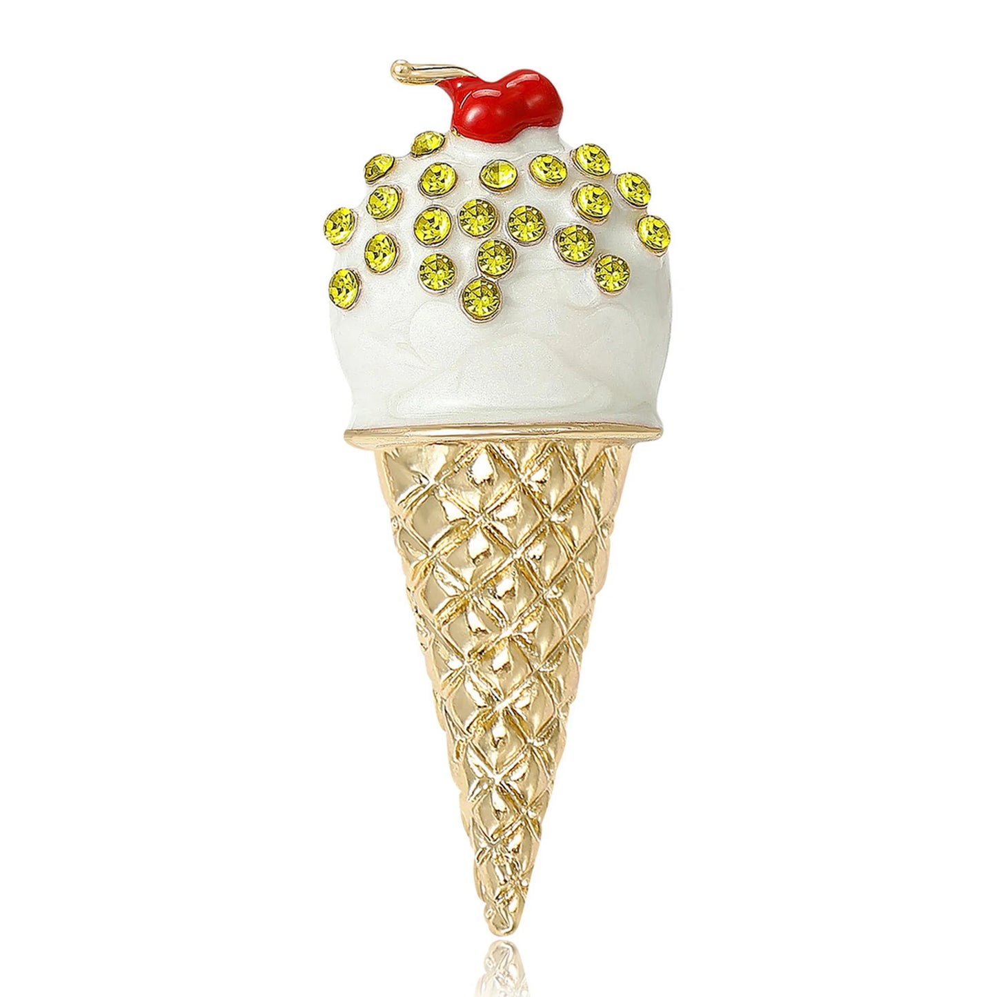 Beaut&Berry Trendy Enamel Rhinestone Ice Cream Brooches for Women Unisex Creative Pins Casual Party Jewelry Accessories Gifts
