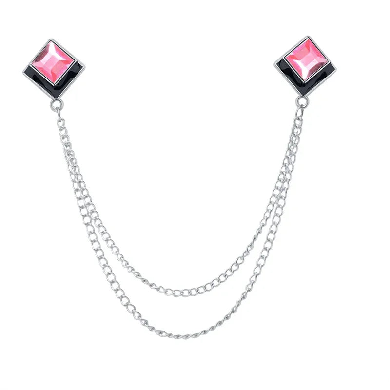 Korean Fashion Geometric Crystal Brooch Tassel Chain Lapel Pin Men's Shirt Collar Jewelry Wedding Party Brooches Accessories