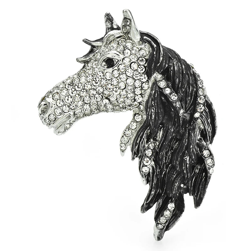 Wuli&baby Big Horse Head Brooches For Women Unisex 3-color Rhinestone Enamel Animal Party Office Brooch Pins Gifts