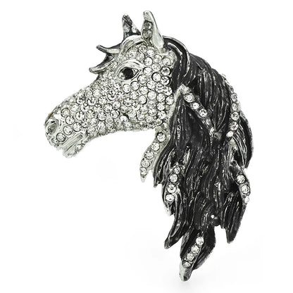 Wuli&baby Big Horse Head Brooches For Women Unisex 3-color Rhinestone Enamel Animal Party Office Brooch Pins Gifts