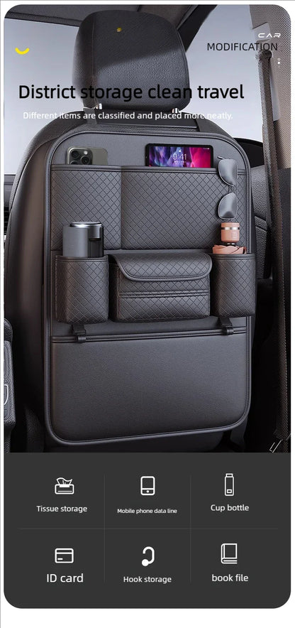 Multi-functional Car Seat Back Organizer High-Capacity Multi-Pocket Backseat Storage Bag Wear-Resistant Anti Kick Mat