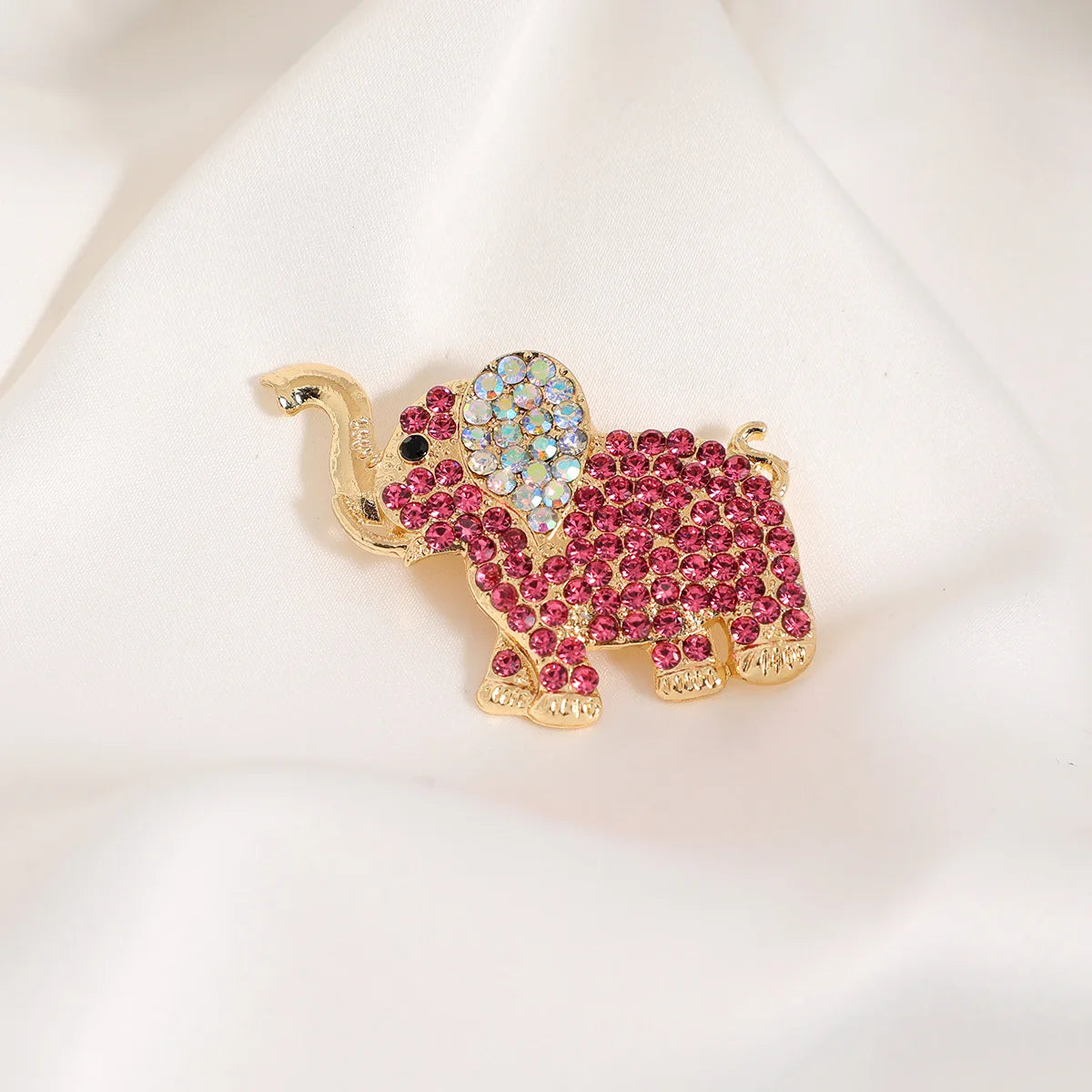 Cute Pink Elephant Brooch Pin for Women Girls Retro Rhinestone Crystal Animal Lapel Pin Sparkling Dress Suit Jewelry Gift