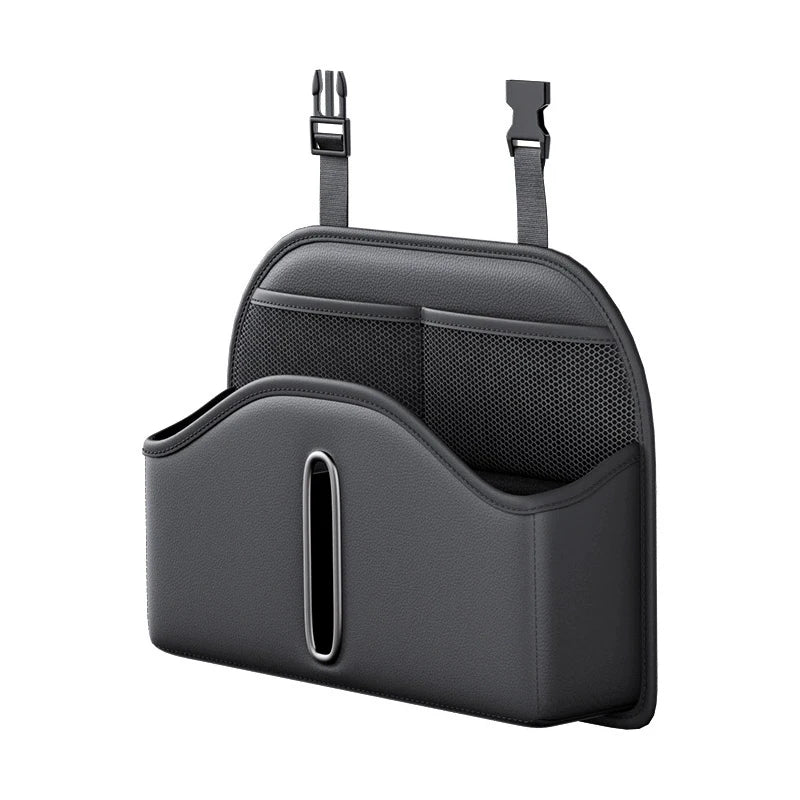 SEAMETAL PU Leather Car Seat Back Organizer Multi-functional Auto Seat Headrest Hanging Storage Bag With Tissue Box Drink Holder