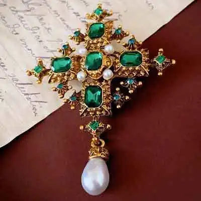 Baroque-Style Luxury Vintage Cross Brooch for Men and Women, Jewelry, Fashion Accessories, Wedding and Party Gifts