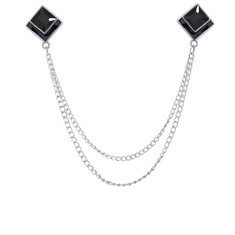 Korean Fashion Geometric Crystal Brooch Tassel Chain Lapel Pin Men's Shirt Collar Jewelry Wedding Party Brooches Accessories