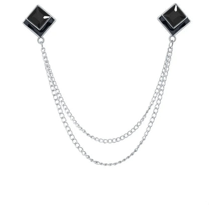 Korean Fashion Geometric Crystal Brooch Tassel Chain Lapel Pin Men's Shirt Collar Jewelry Wedding Party Brooches Accessories