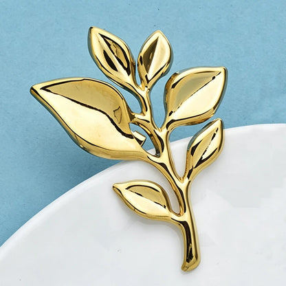 Wuli&baby Stianless Steel Leaves Brooches For Women Men 2-color Flowers Plants Easy-match Party Office Brooch Pin Gifts