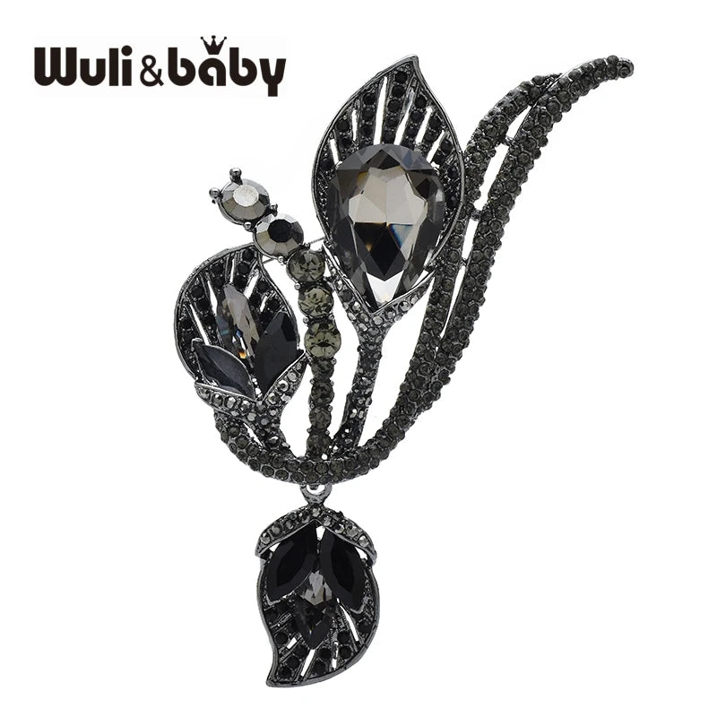 Wuli&baby Luxury Crystal Flower Brooches 2-color Elegant Beautiful Lily Flowers Brooch Pins For Women's Winter Clothes Coat Gift