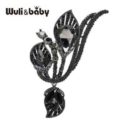 Wuli&baby Luxury Crystal Flower Brooches 2-color Elegant Beautiful Lily Flowers Brooch Pins For Women's Winter Clothes Coat Gift