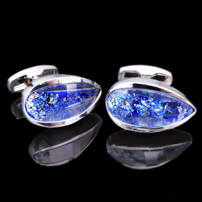 Novelty Luxury Blue White Crystal Cufflinks for Mens  Brand High Quality Design gold silvery Cuffbutton Shirt  Jewelry