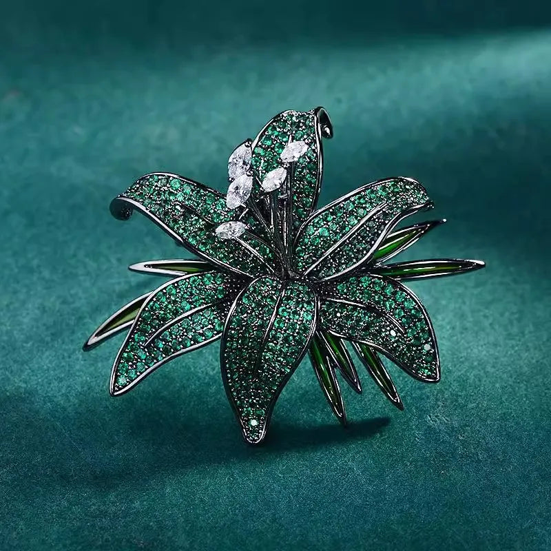 Ajojewel White/Green/Purple Lily Brooch Rhinestone Flower Jewelry High Quality Cloth Pin Trendy Gifts