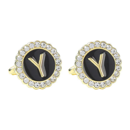 New Round Rhinestone Cufflinks for Men 26 English Letter Cuff Links Button French Business Accessories Gifts