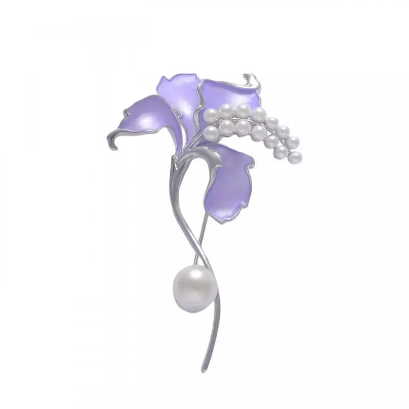 Purple Iris Flower Brooch For Women Shiny Pearl Enamel Pin Elegant Wedding Banquet Jewelry Gift