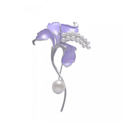 Purple Iris Flower Brooch For Women Shiny Pearl Enamel Pin Elegant Wedding Banquet Jewelry Gift