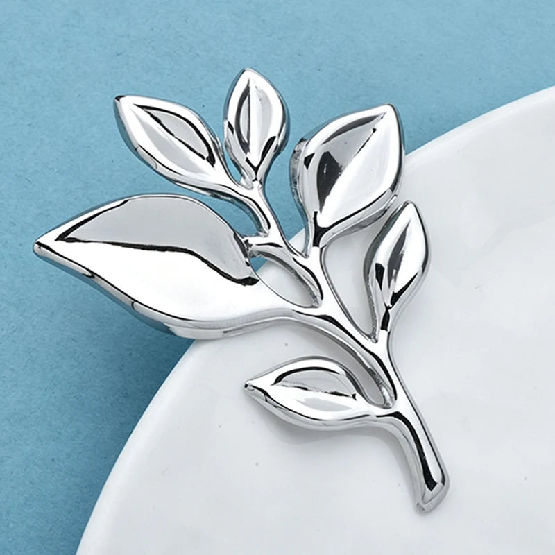 Wuli&baby Stianless Steel Leaves Brooches For Women Men 2-color Flowers Plants Easy-match Party Office Brooch Pin Gifts